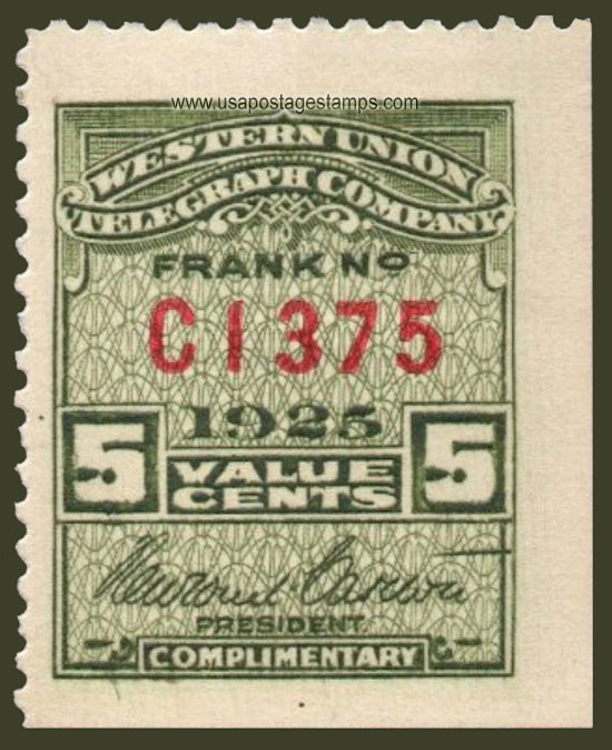 US 1925 Western Union Telegraph Company 'Frank' 5c. Scott. 16T67