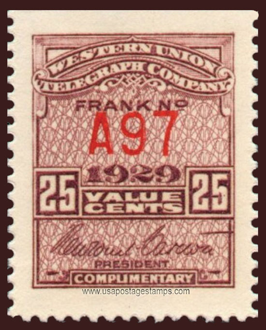 US 1929 Western Union Telegraph Company 'Frank' 25c. Scott. 16T76