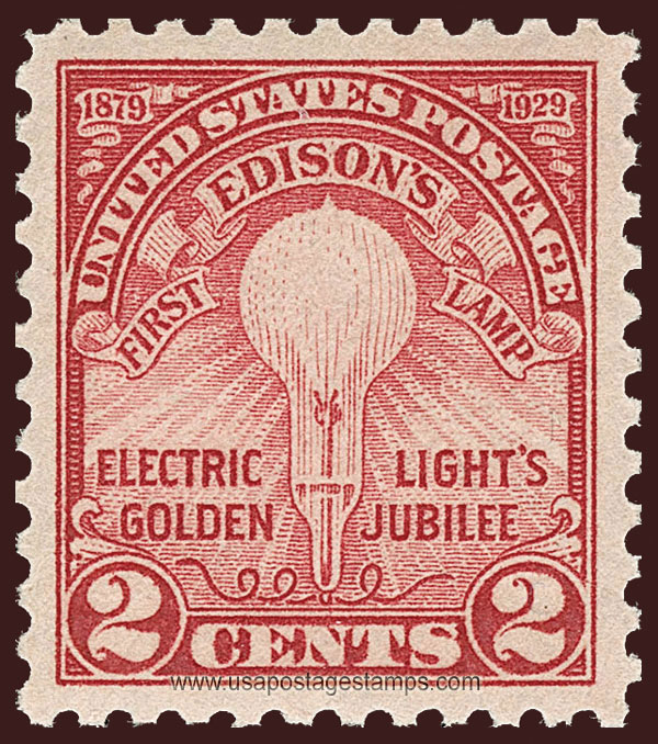 US 1929 Thomas Edison's First Lamp ; Electric Light 2c. Scott. 654