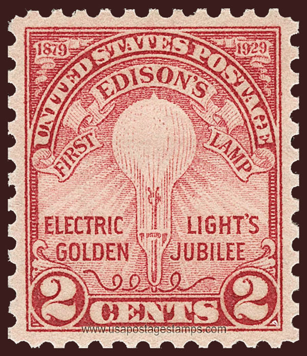 US 1929 Thomas Edison's First Lamp ; Electric Light 2c. Scott. 655