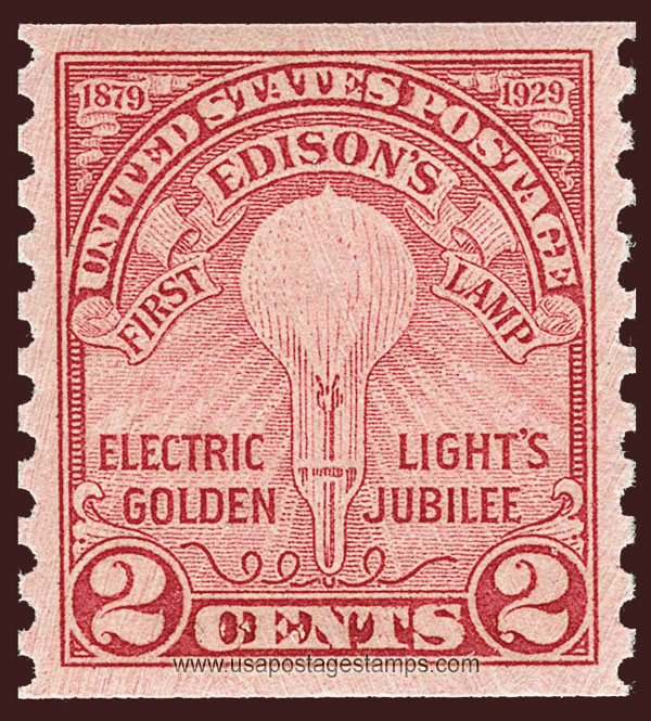 US 1929 Thomas Edison's First Lamp ; Electric Light, Coil 2c. Scott. 656