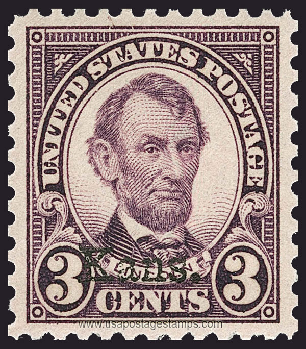 US 1929 Abraham Lincoln (1809-1865) Ovpt. 'Kans.' 3c. Scott. 661