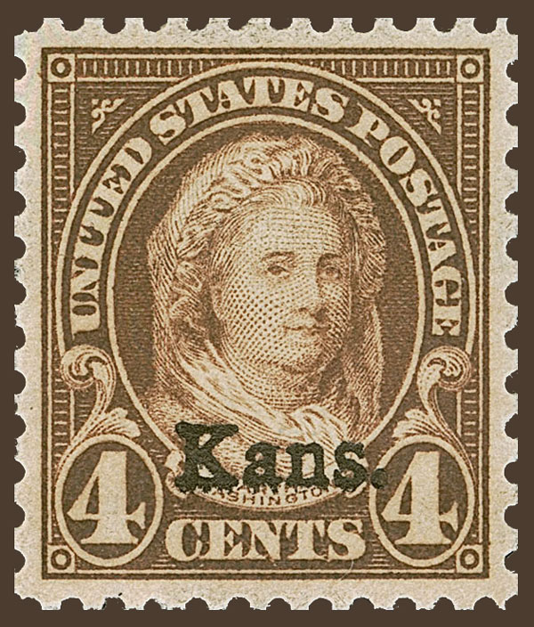 US 1929 Martha Dandridge Custis Washington (1731-1802) Ovpt. 'Kans.' 4c. Scott. 662
