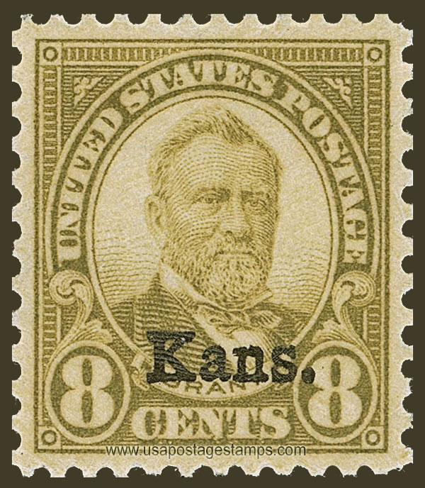US 1929 Ulysses S. Grant (1822-1885) Ovpt. 'Kans.' 8c. Scott. 666