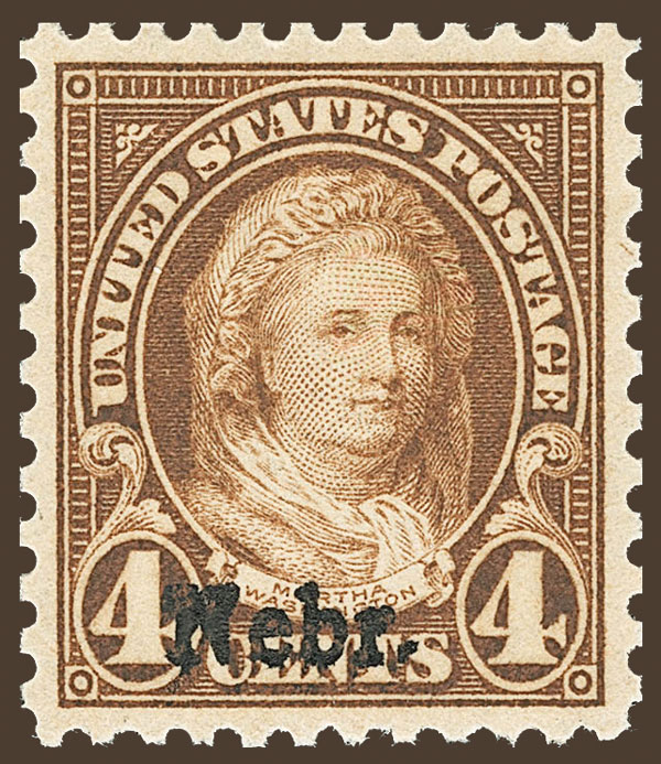 US 1929 Martha Dandridge Custis Washington (1731-1802) Ovpt. 'Nebr.' 4c. Scott. 673
