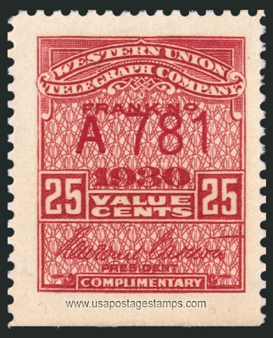 US 1930 Western Union Telegraph Company 'Frank' 25c. Scott. 16T78