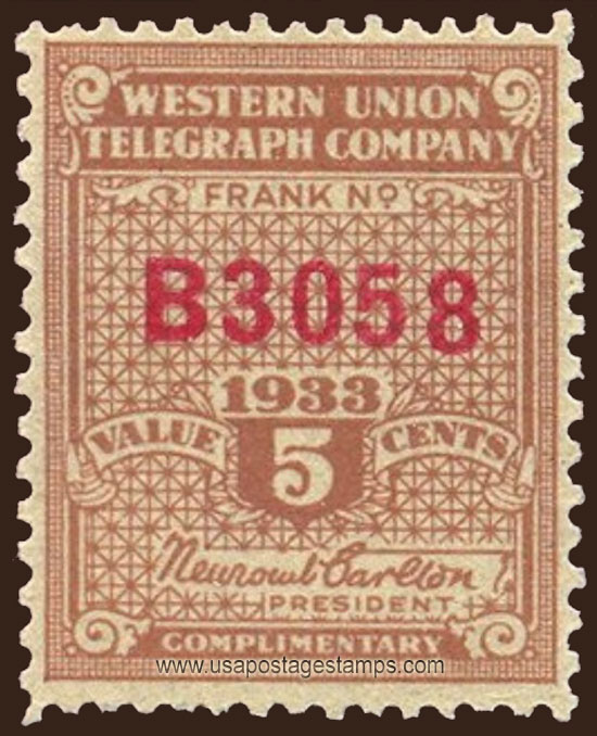 US 1933 Western Union Telegraph Company 'Frank' 5c. Scott. 16T83
