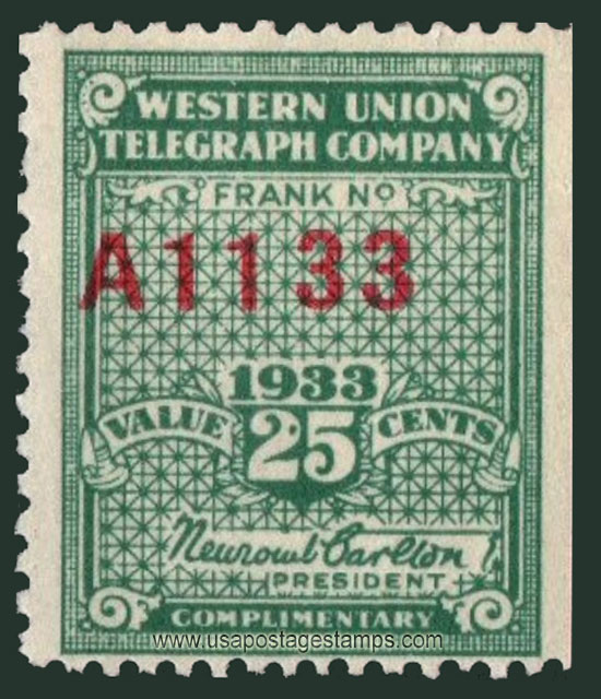 US 1933 Western Union Telegraph Company 'Frank' 25c. Scott. 16T84