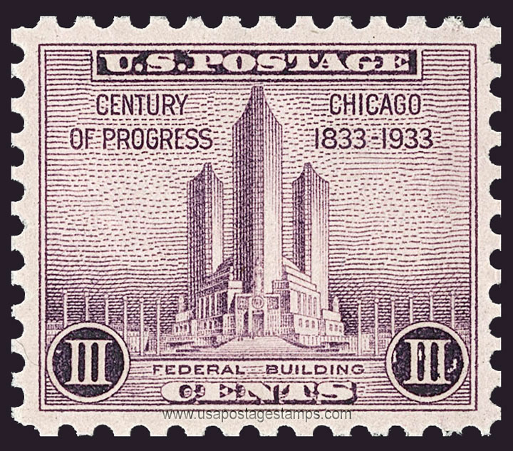 US 1933 Chicago Century of Progress 'Federal Building' 3c. Scott. 729