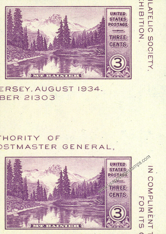 US 1935 APS Stamp Exhibition ; Mount Rainier National Park Imperf. 3c. Scott. 750a