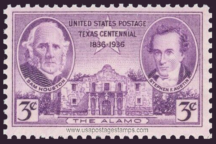 US 1936 Texas Centennial ; Houston, Austin 'The Alamo' 3c. Scott. 776