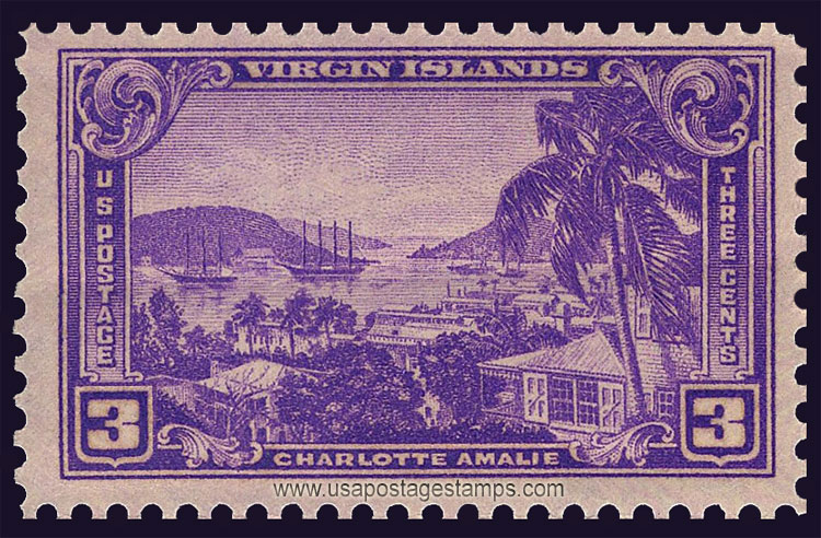 US 1937 Charlotte Amalie Harbor, St. Thomas, Virgin Islands 3c. Scott. 802
