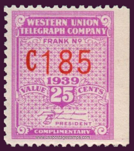 US 1939 Western Union Telegraph Company 'Frank' 25c. Scott. 16T96