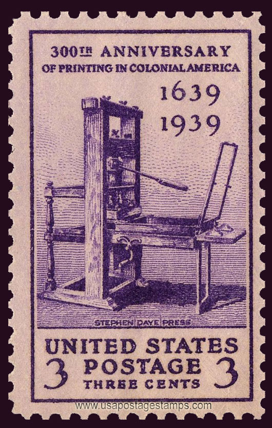 US 1939 Printing Tercentenary 'Stephen Daye Press' 3c. Scott. 857