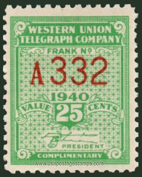 US 1940 Western Union Telegraph Company 'Frank' 25c. Scott. 16T98
