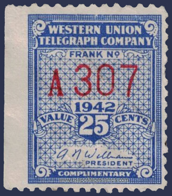 US 1942 Western Union Telegraph Company 'Frank' 25c. Scott. 16T107