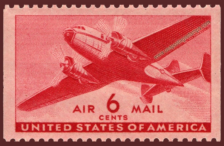 US 1943 'Airmail' Twin-Motored Transport Plane 6c. Michel 500D