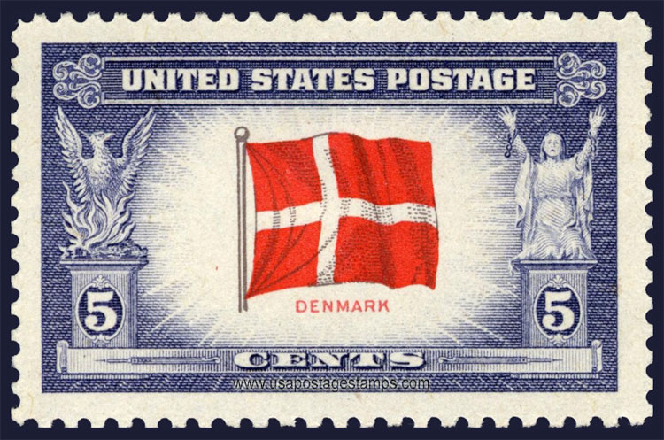 US 1943 Overrun Countries 'Flag of Denmark' 5c. Scott. 920