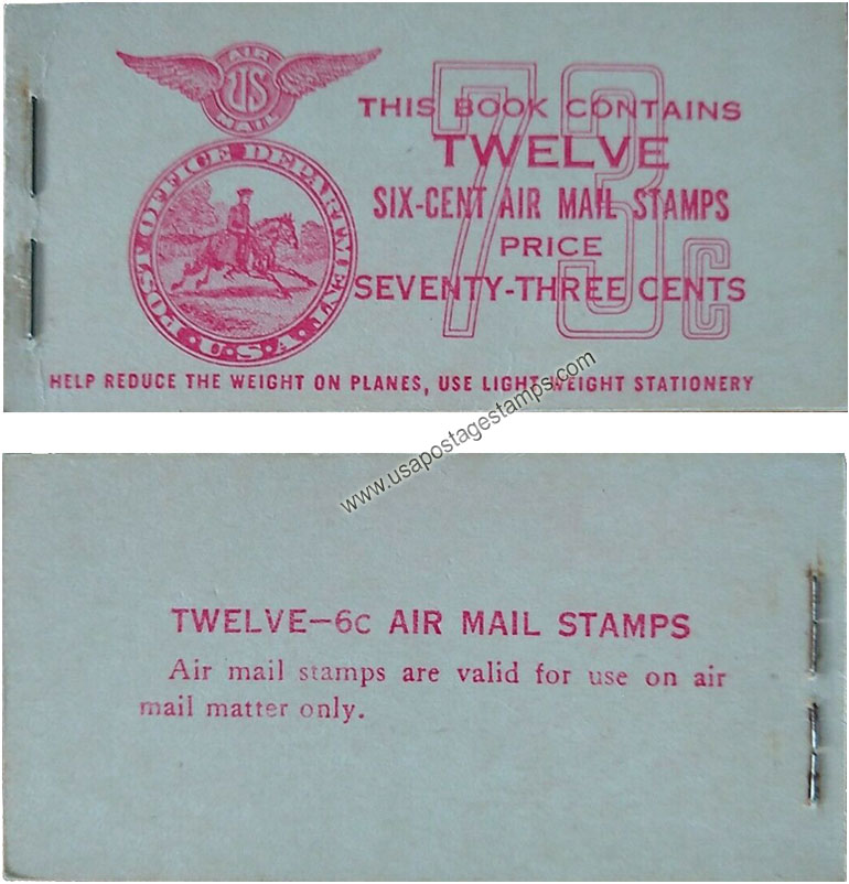 US 1943 Twin Motored Transport Plane Airmail Booklet 73c. Scott. BKC3