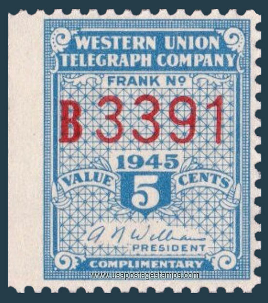 US 1945 Western Union Telegraph Company 'Frank' 5c. Scott. 16T112