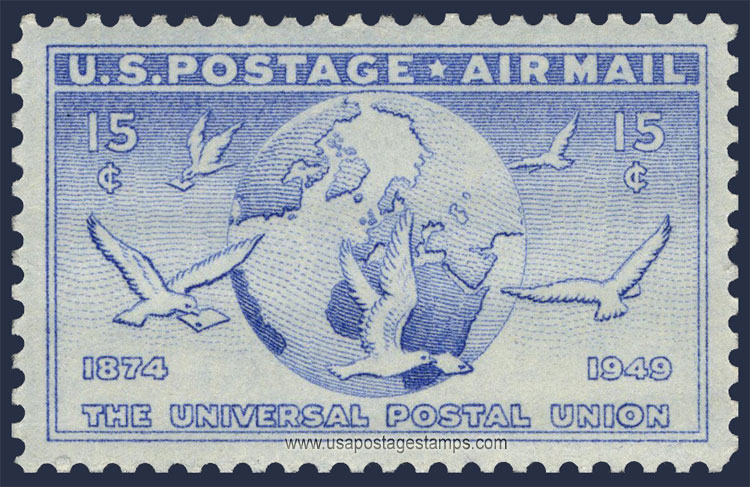 US 1949 'Airmail' 75th Anniv. of Universal Postal Union (U.P.U.) 15c. Scott. C43