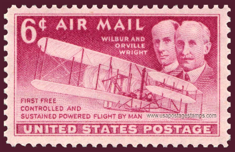 US 1949 'Airmail' Wright Brothers ; Wilbur & Orville Wright 6c. Scott. C45