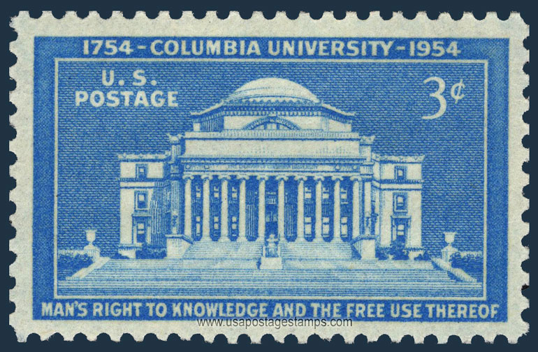 US 1954 200th Anniversery of Columbia University 3c. Scott. 1029