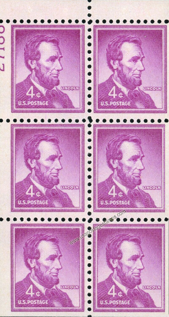US 1954 Abraham Lincoln (1809-1865) Booklet Pane 4c.x6 Scott. 1036b