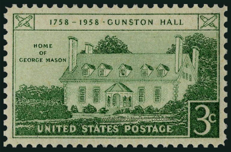 US 1958 Gunston Hall, Virginia 3c. Scott. 1108