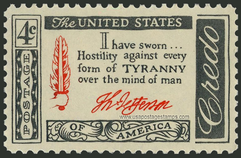US 1960 Thomas Jefferson Quotation ; American Credo 4c. Scott. 1141