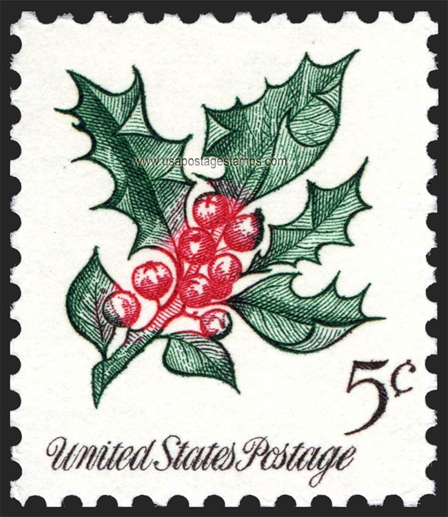 US 1964 Christmas ; Holly (Ilex opaca) 5c. Scott. 1254