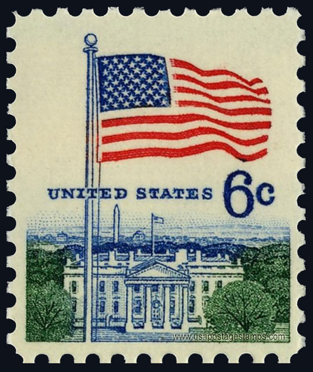 US 1968 United States Flag and White House 6c. Scott. 1338