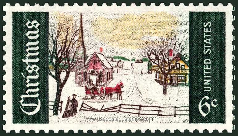 US 1969 Christmas: Winter Sunday in Norway, Maine 6c. Scott. 1384