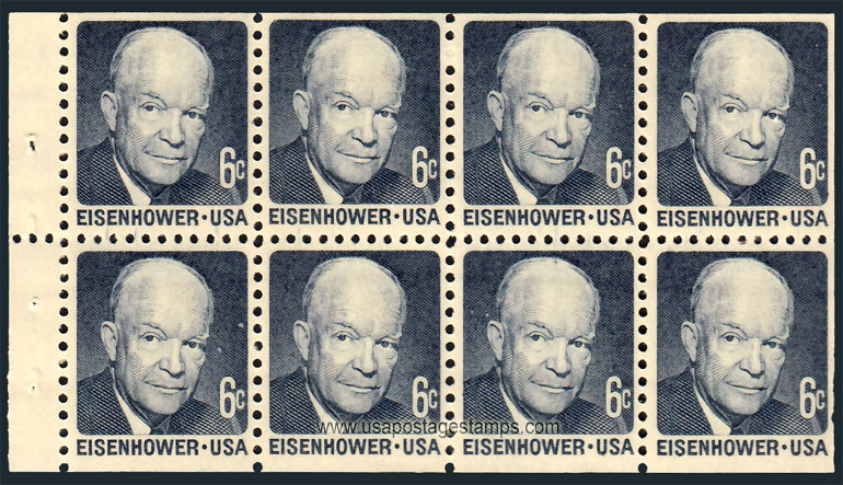 US 1970 David Dwight Eisenhower ; Booklet Pane 6c.x8 Scott. 1393a