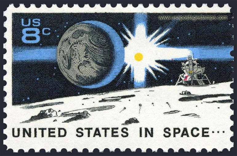 US 1971 Landing Craft ; Space Achievements 8c. Scott. 1434