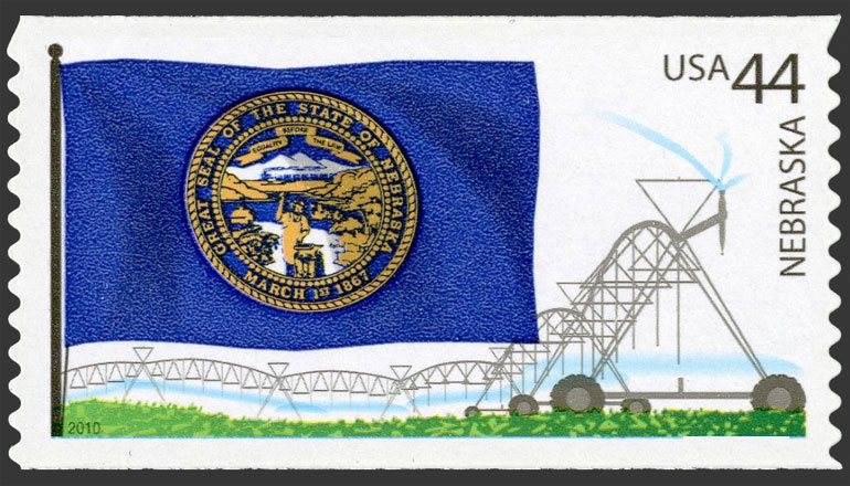 US 2010 Nebraska State Flag : Flags of Our Nation ; Coil 44c. Scott 4305
