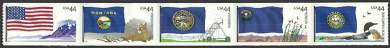 US 2010 Flags of Our Nation ; Se-tenant Coil 44c.x5 Scott 4307a