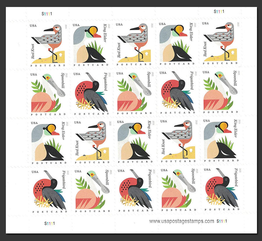US 2015 Coastal Birds ; Full Sheet 35c.x20 Scott. 4994MS