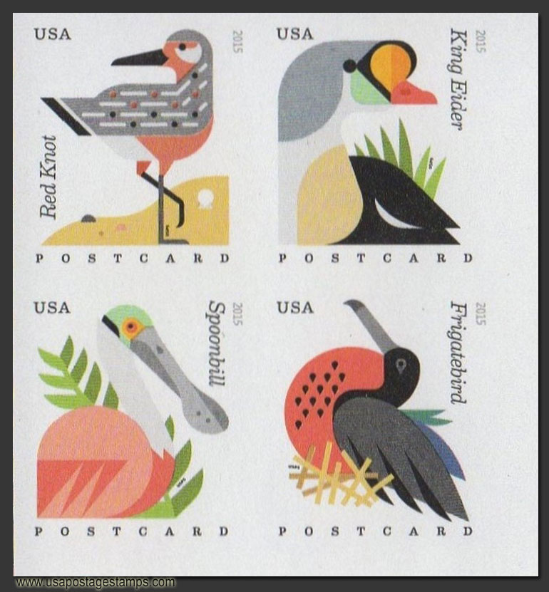 US 2015 Coastal Birds ; Imperf. Se-tenant 35c.x4 Scott. 4994b