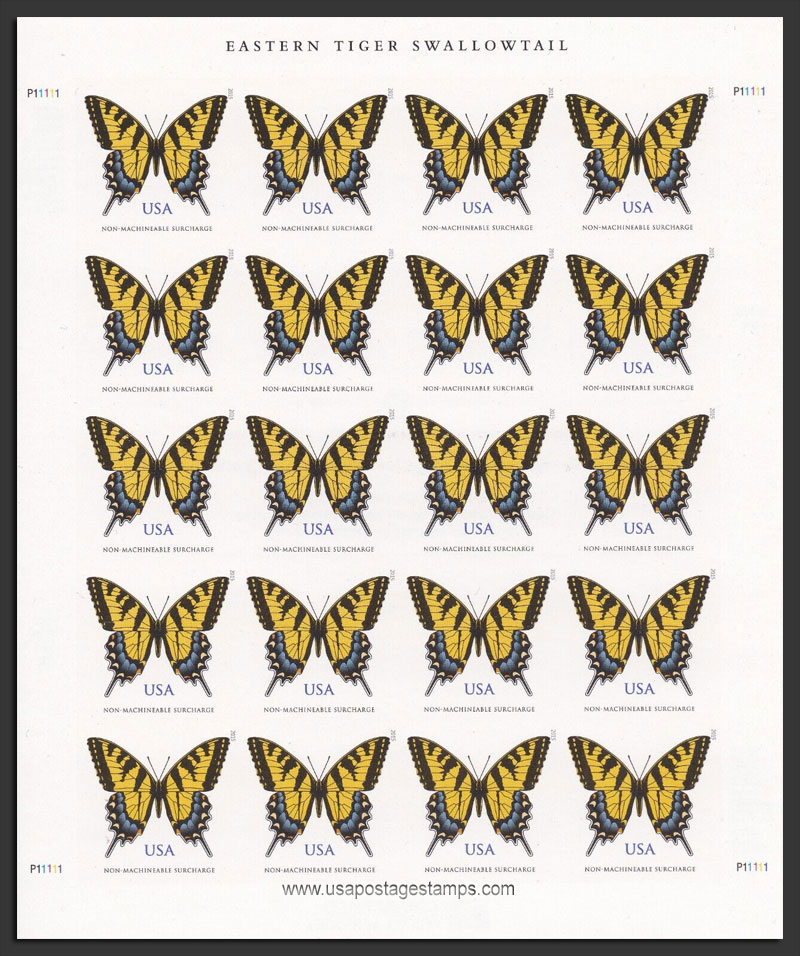US 2015 Eastern Tiger Swallowtail Butterfly ; Imperf. Full Sheet 71c.x20 Scott. 4999aMS
