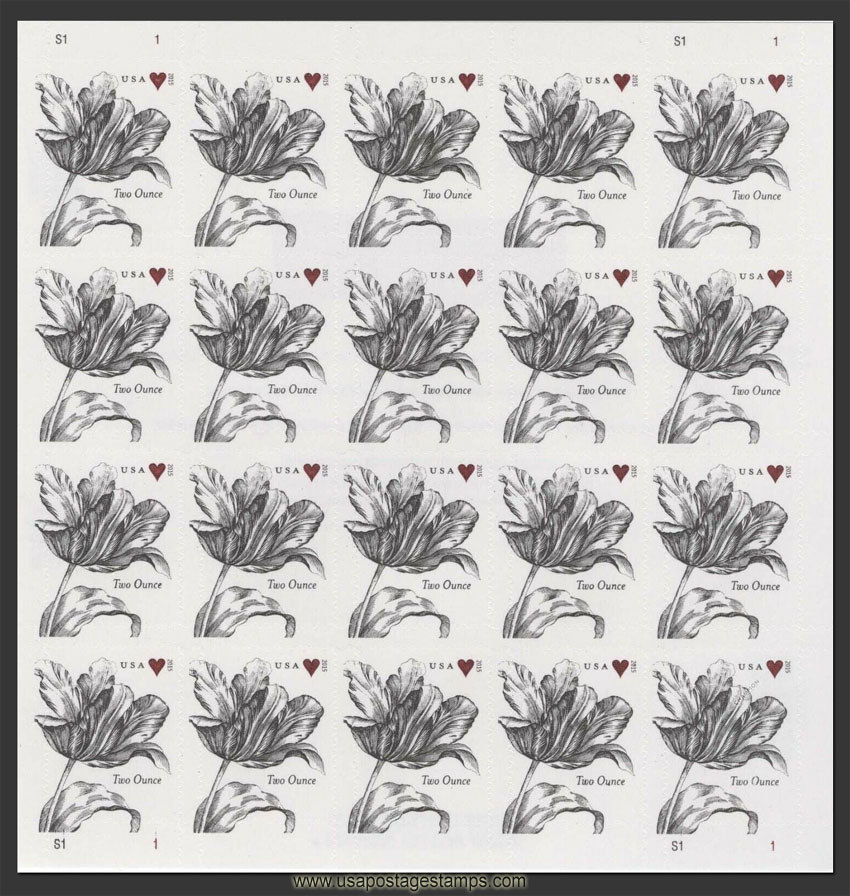 US 2015 Vintage Tulip Flowers ; Full Sheet 71c.x20 Scott. 5002MS