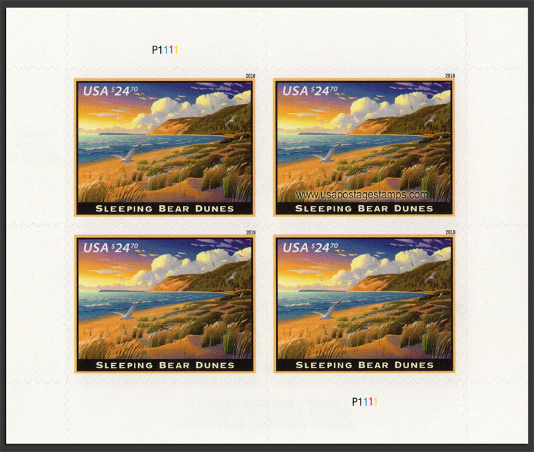 US 2018 Sleeping Bear Dunes ; Mini Sheet $24.70x4 Scott. 5258MS