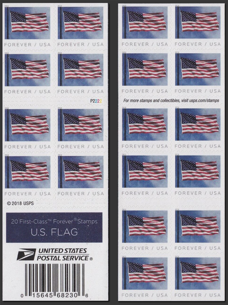 US 2019 U.S. Flag ; APU Booklet 55c.x20 Scott. 5344a