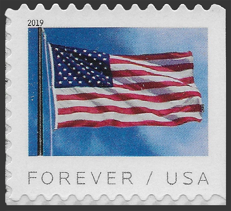 US 2019 U.S. Flag from Banknote Booklet 55c. Scott. 5345