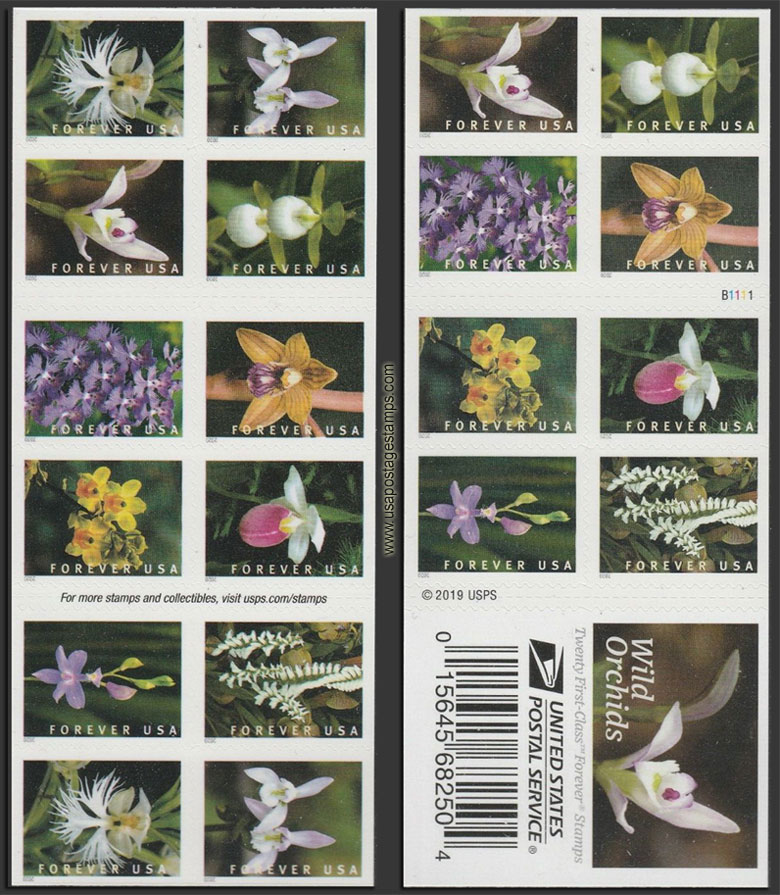 US 2020 Wild Orchids ; Booklet Pane 55c.x20 Scott. 5454b