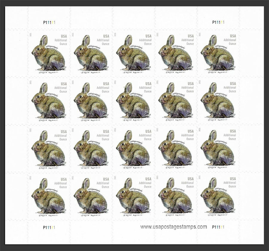 US 2021 Brush Rabbit ; Full Sheet 20c.x20 Scott. 5544MS