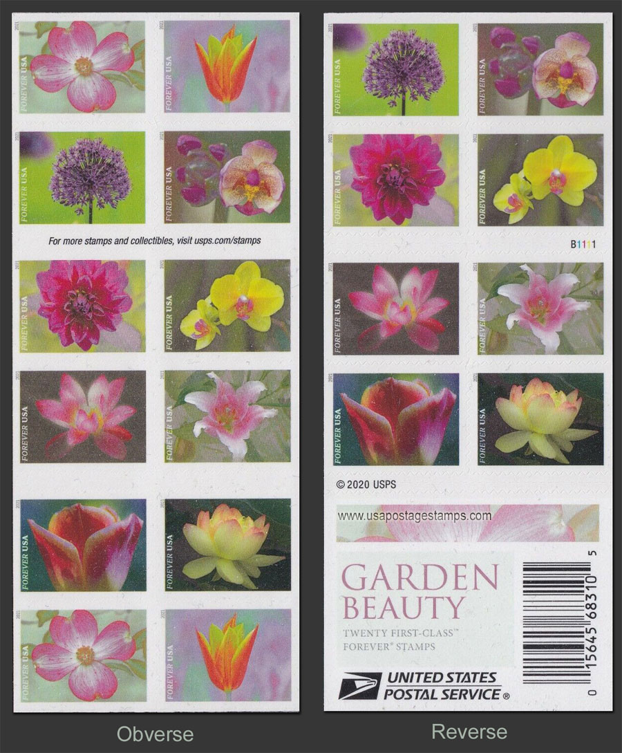US 2021 Garden Flowers ; Booklet 55c.x20 Scott. 5567b