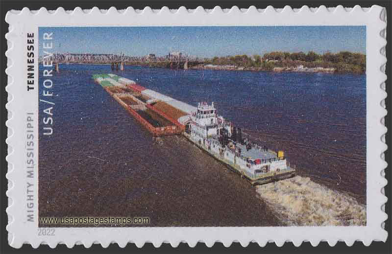 US 2022 Towboat, Memphis Tennessee ; Mighty Mississippi 58c. Scott. 5698h