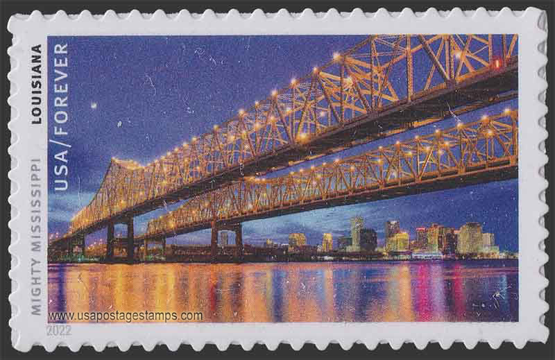 US 2022 Crescent City Connection Bridges, Louisiana ; Mighty Mississippi 58c. Scott. 5698i