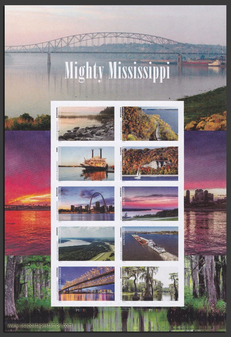 US 2022 Mighty Mississippi ; Mini Sheet Imperf. 58c.x10 Scott. 5698k